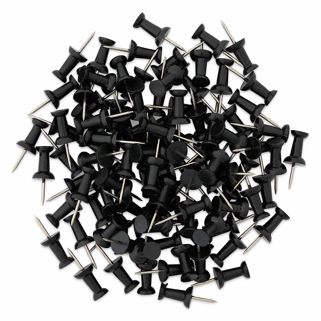 Open in modal - Charles Leonard Push Pins - Black, Pkg of 100