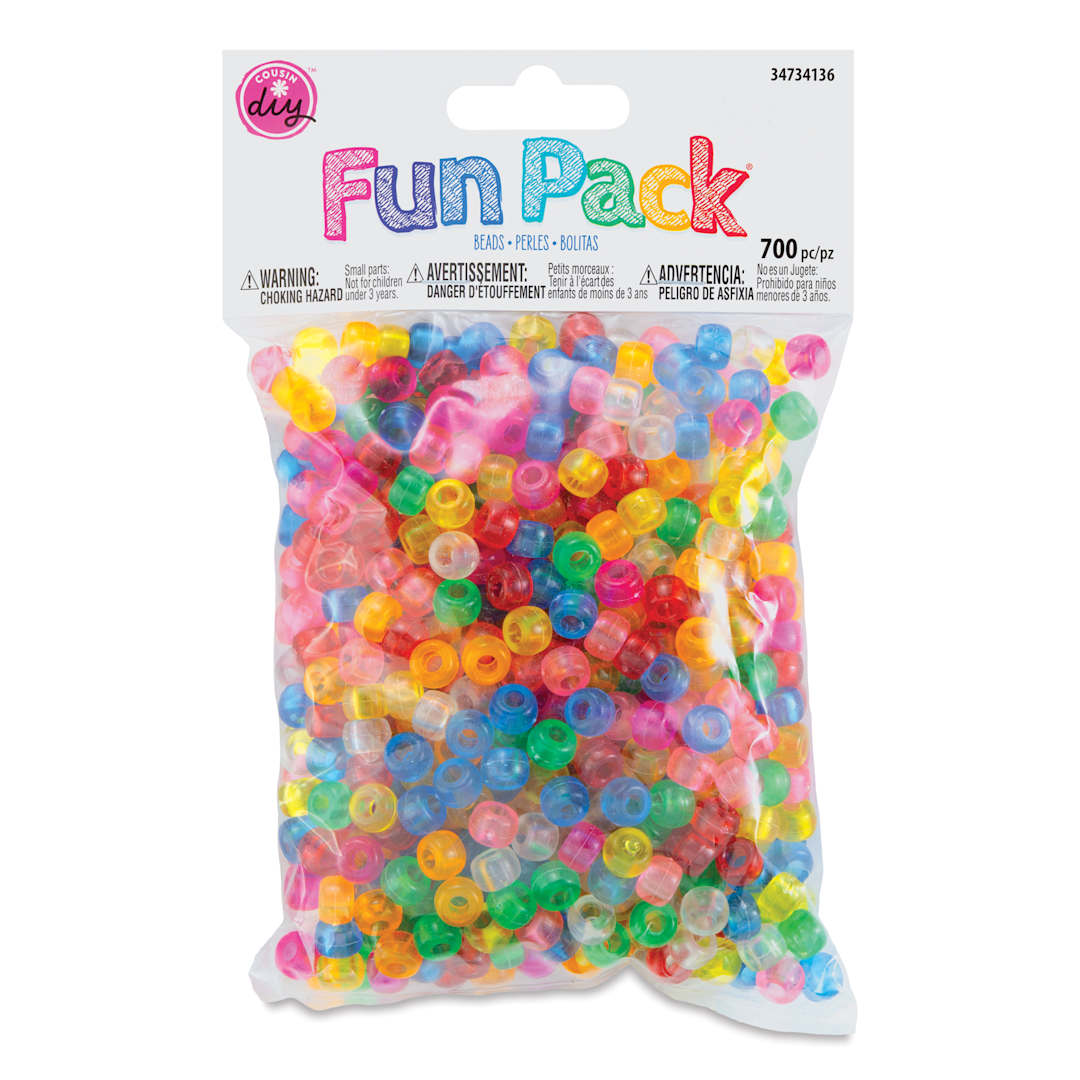 Open in modal - Cousin DIY Fun Pack Pony Beads - Pkg of 700, Transparent Rainbow, 6 mm x 9 mm front of packaging