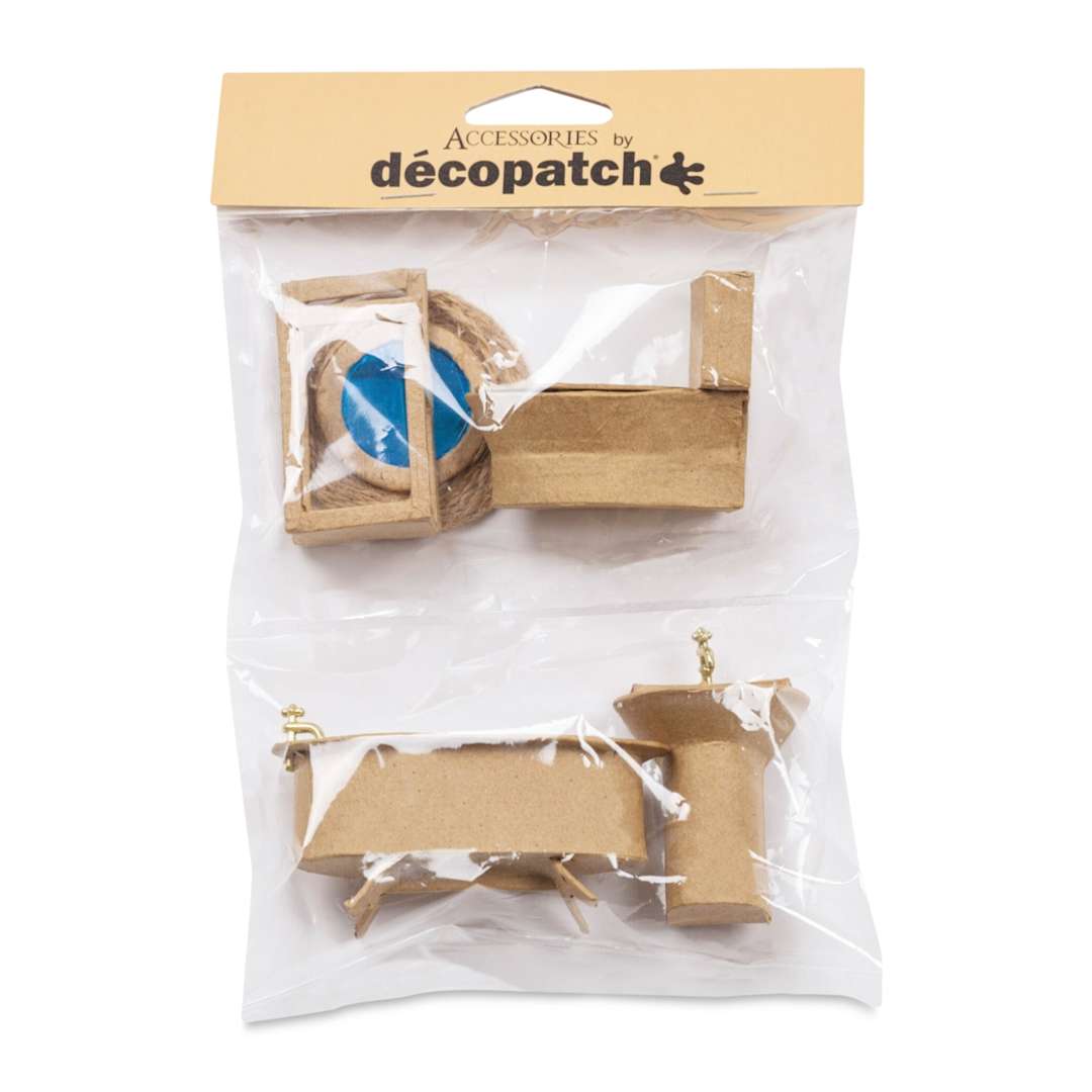 Open in modal - Decopatch Paper Mache Doll House Furniture Accessory Kit - Bathroom front of packaging