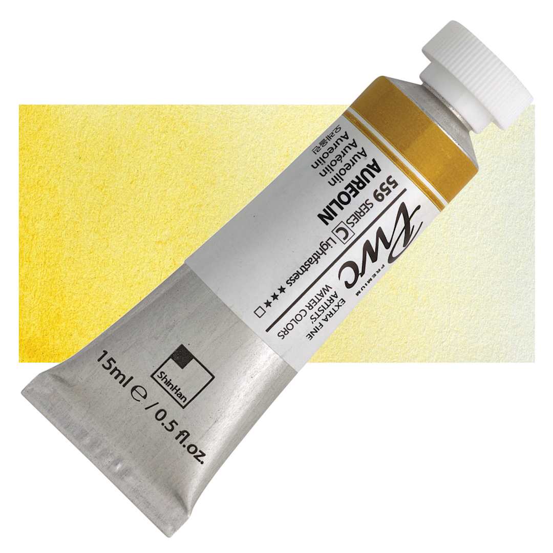 Open in modal - PWC Extra Fine Professional Watercolor - Aureolin, 15 ml, Tube and swatch