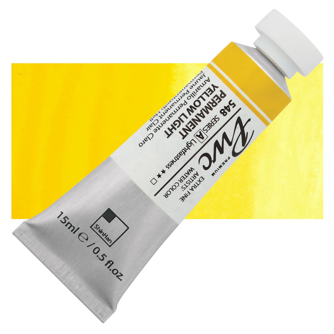 Open in modal - PWC Extra Fine Professional Watercolor - Permanent Yellow Light, 15 ml, Tube and swatch