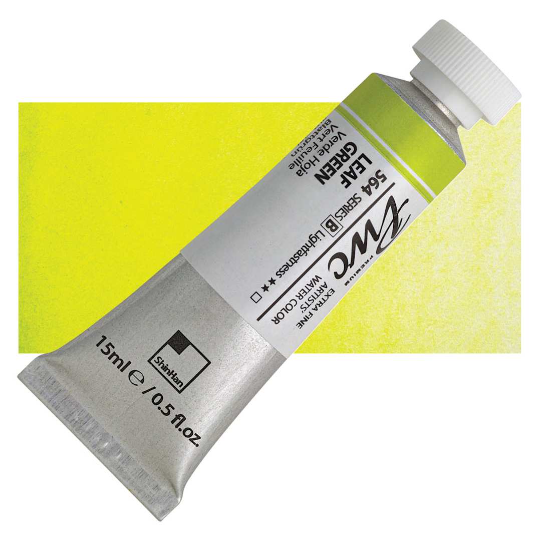 Open in modal - PWC Extra Fine Professional Watercolor - Leaf Green, 15 ml, Tube and swatch