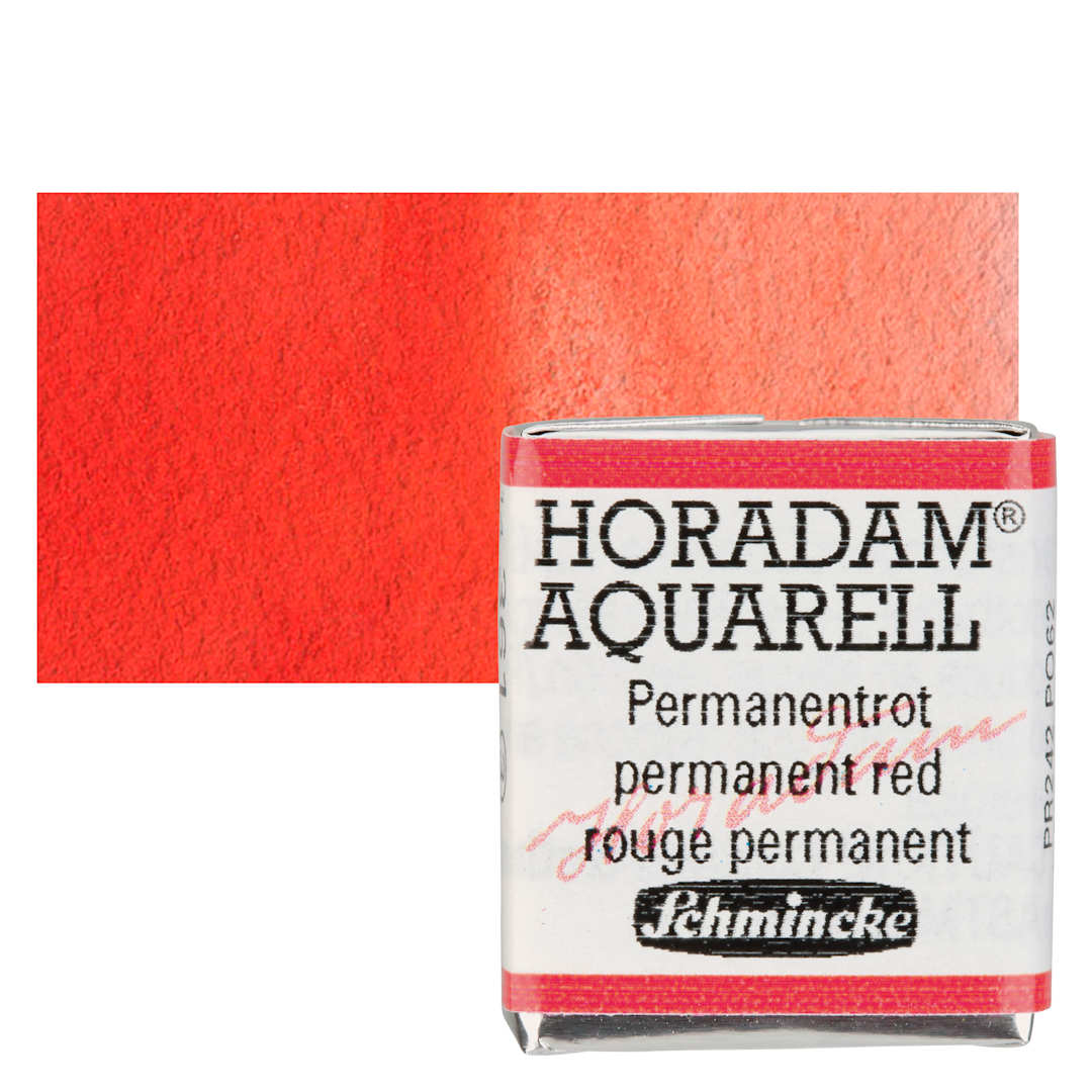 Open in modal - Schmincke Horadam Aquarell Watercolor - Permanent Red, Half Pan and swatch