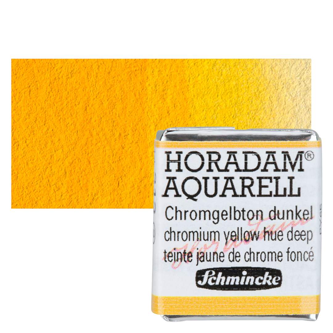 Open in modal - Schmincke Horadam Aquarell Watercolor - Chromium Yellow Hue Deep, Half Pan and swatch
