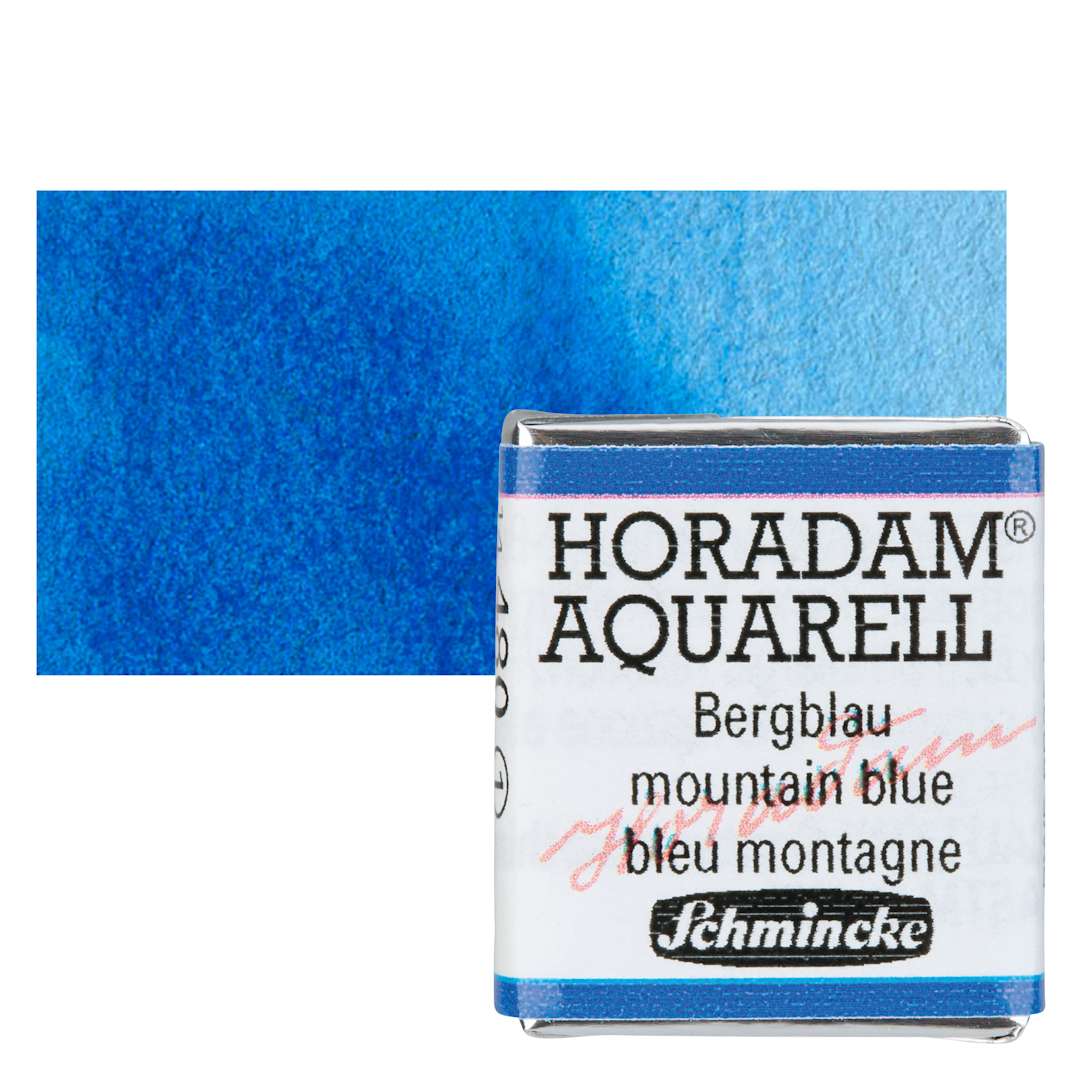 Open in modal - Schmincke Horadam Aquarell Watercolor - Mountain Blue, Half Pan and swatch