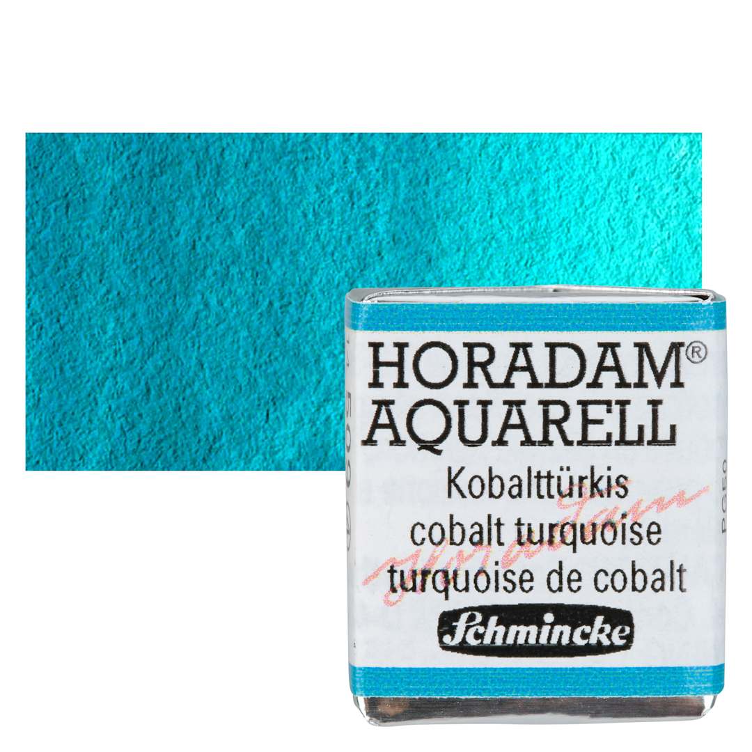 Open in modal - Schmincke Horadam Aquarell Watercolor - Cobalt Turquoise, Half Pan and swatch