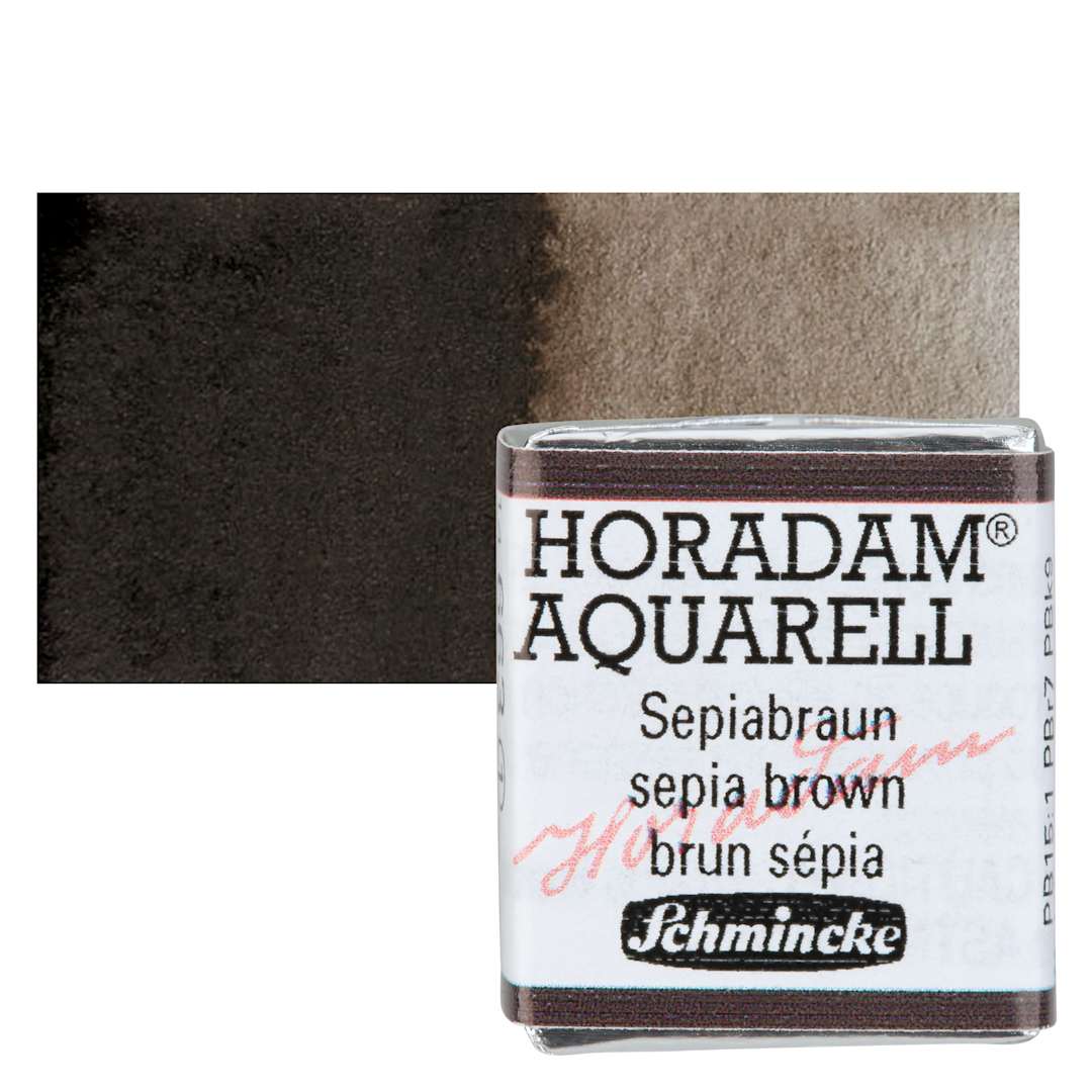 Open in modal - Schmincke Horadam Aquarell Watercolor - Sepia Brown, Half Pan and swatch