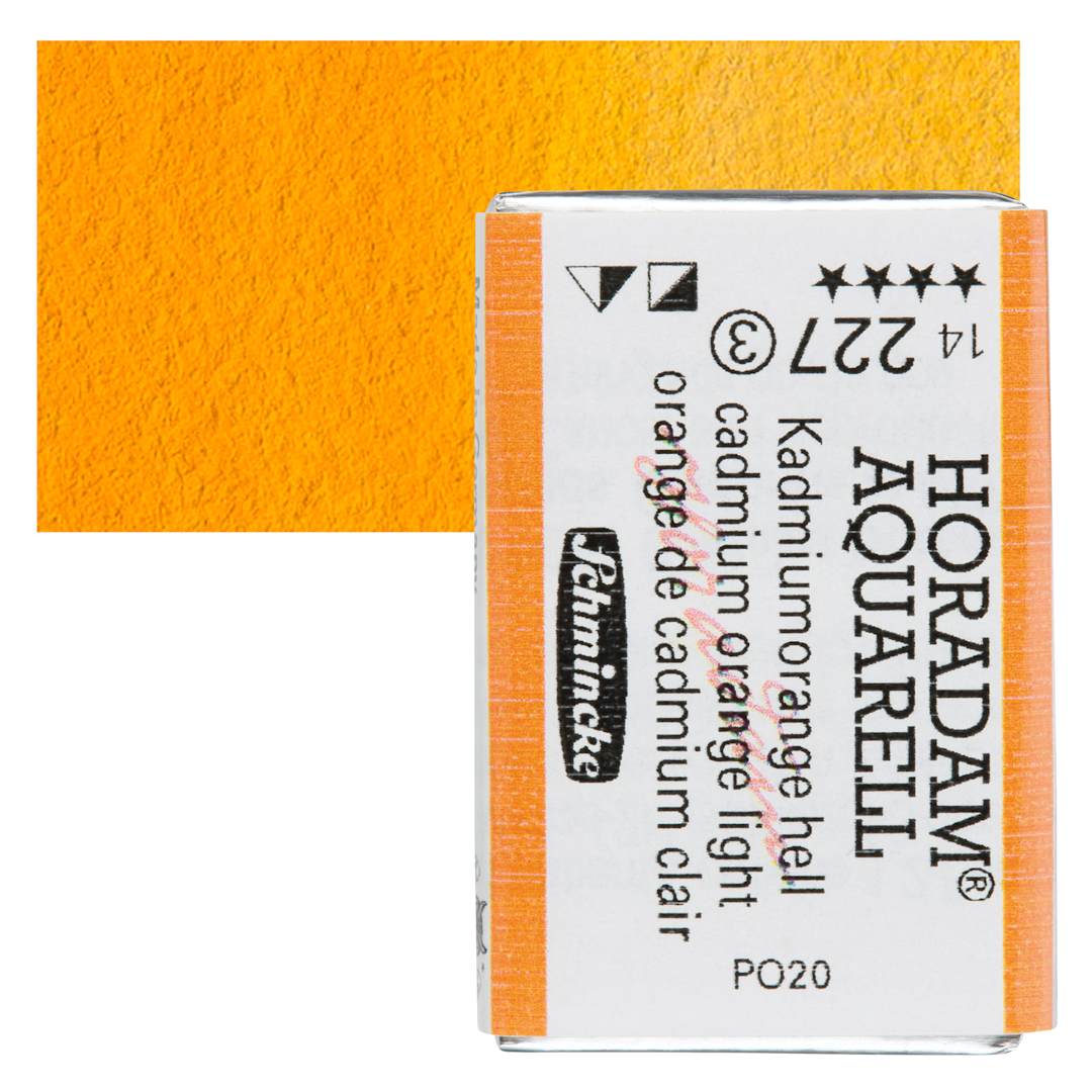 Open in modal - Schmincke Horadam Aquarell Watercolor - Cadmium Orange Light, Full Pan and swatch