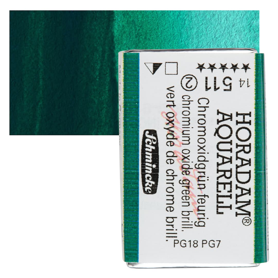 Open in modal - Schmincke Horadam Aquarell Watercolor - Chromium Oxide Green Brilliant, Full Pan and swatch