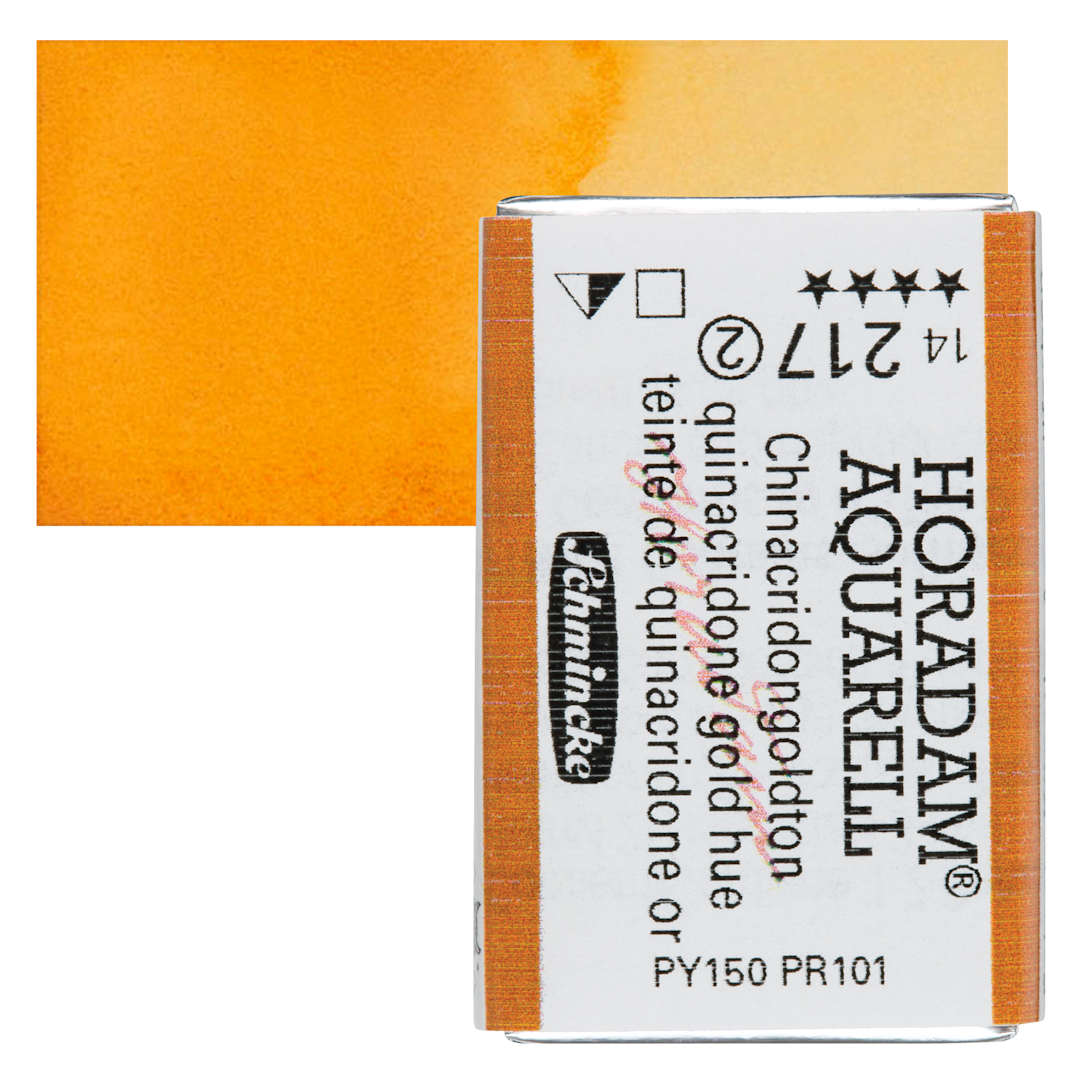 Open in modal - Schmincke Horadam Aquarell Watercolor - Quinacridone Gold Hue, Full Pan and swatch