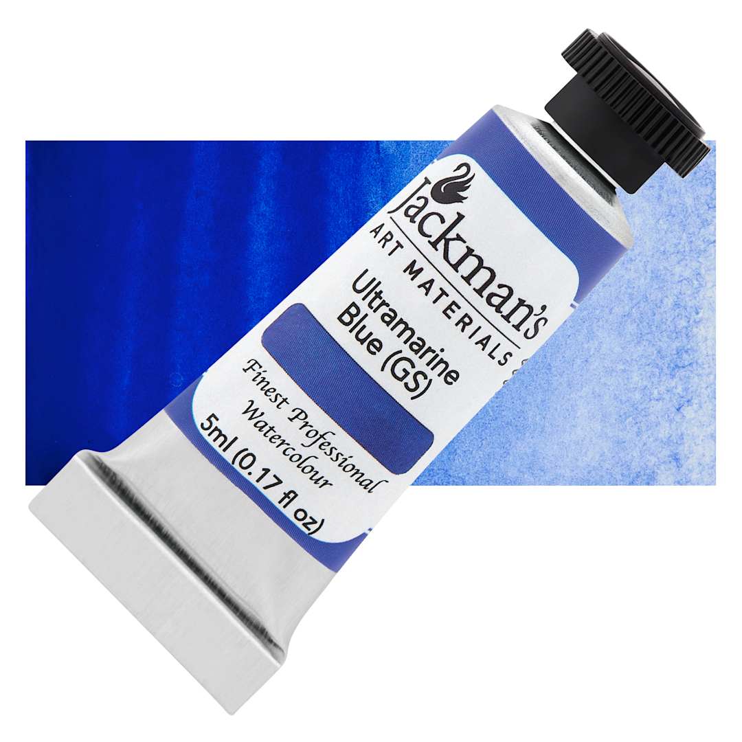 Open in modal - Jackman's Finest Professional Watercolour - Ultramarine Blue (Green Shade), 5 ml Tube and Swatch