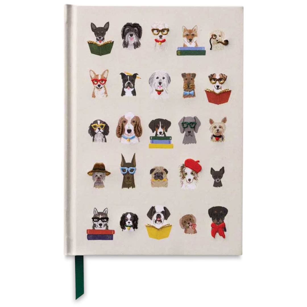 Open in modal - Rifle Paper Co. Studious Pets Embroidered Journals - Dogs, 5-3/4" x 8", Ruled, front cover