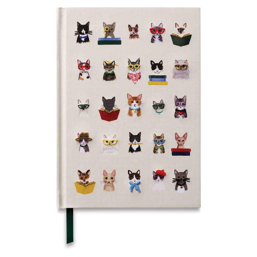 Open in modal - Rifle Paper Co. Studious Pets Embroidered Journals - Cats, 5-3/4" x 8", Ruled, front cover