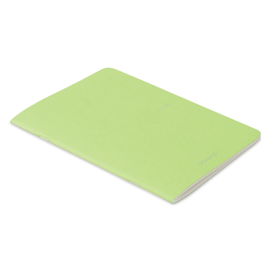 Open in modal - Fabriano EcoQua Staplebound Notebook - Lime, 8.3" x 5.8", Blank (side view)