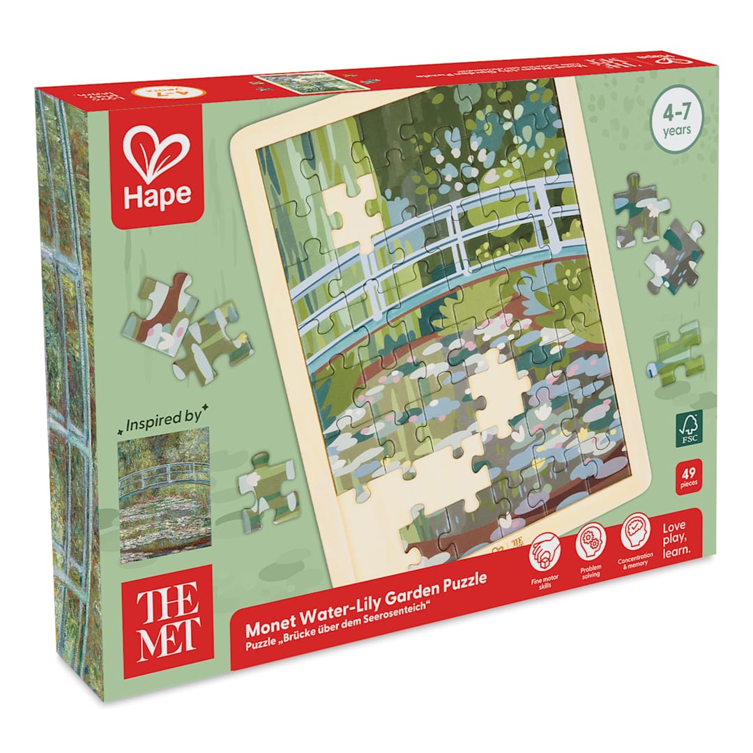 Open in modal - Hape x The Met Monet Water-Lily Garden Wooden Frame Puzzle, packaging