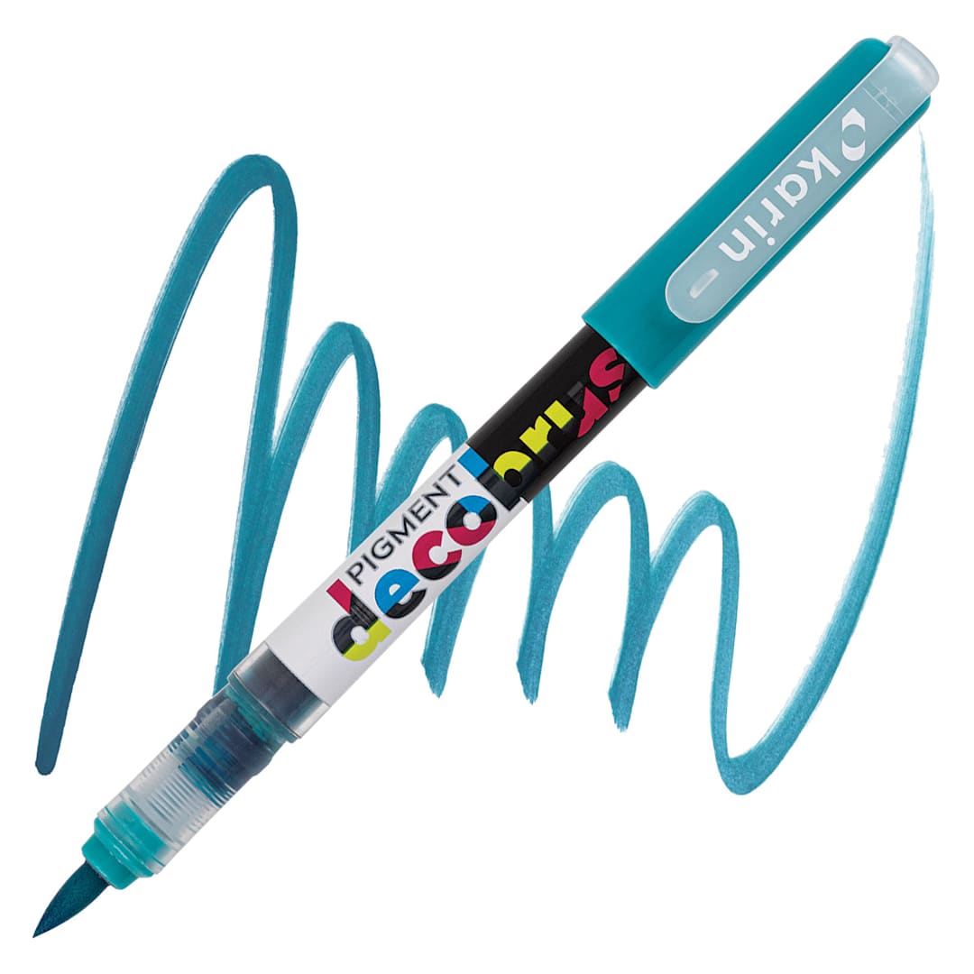 Open in modal - Karin Pigment Decobrush Marker - Turquoise marker and swatch