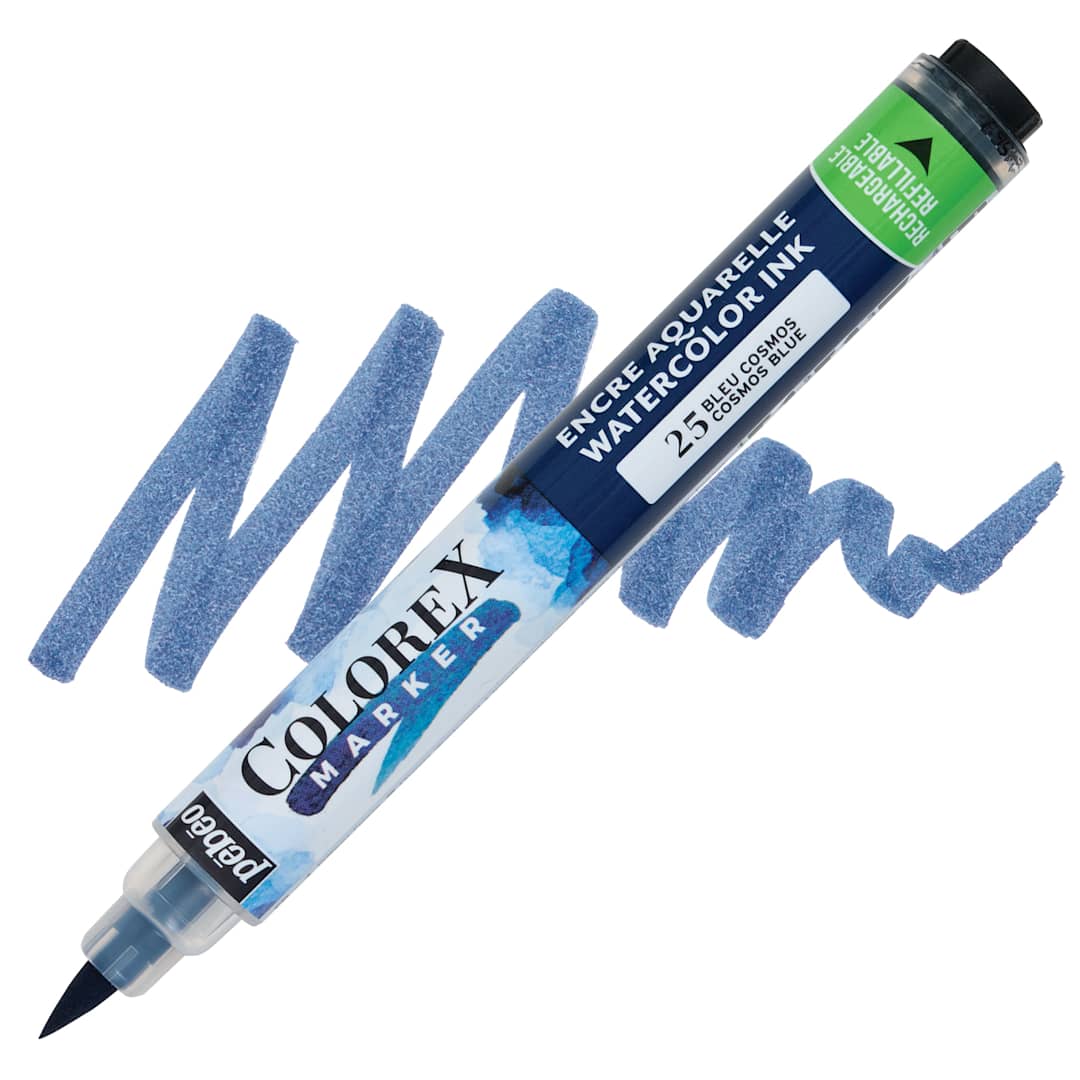 Open in modal - Pebeo Colorex Refillable Marker - Cosmos Blue, marker wtih swatch and swatch