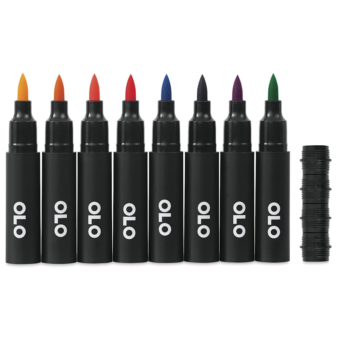 Open in modal - Olo Brush Dual-Tip Markers - Set of 8, Basic, caps off