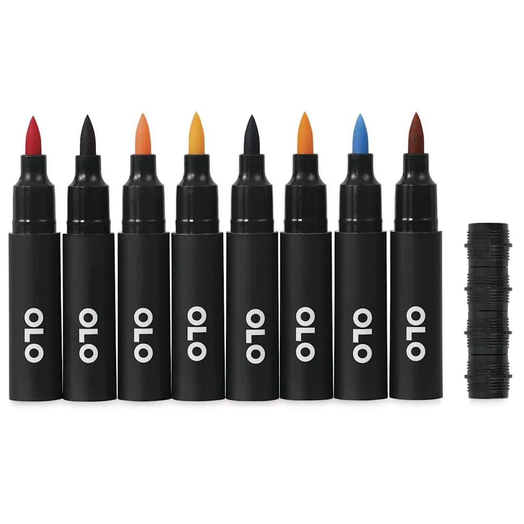 Open in modal - Olo Brush Dual-Tip Markers - Set of 8, Manga 2, caps off