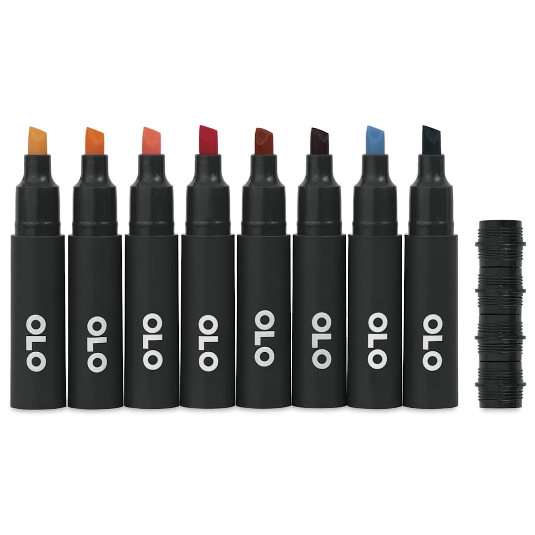 Open in modal - Olo Chisel Dual-Tip Markers - Set of 8, Manga 2, caps off