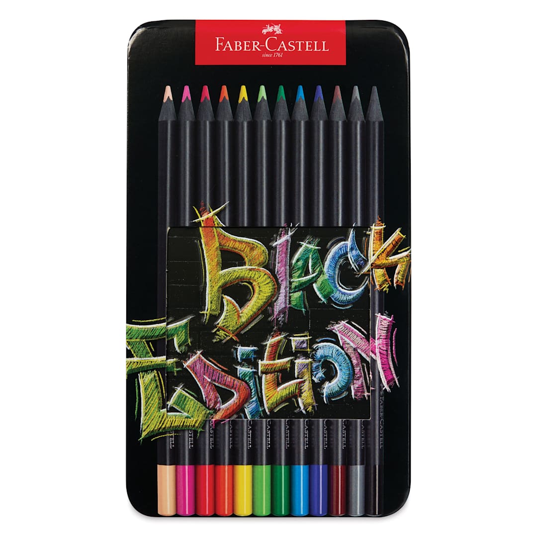 Open in modal - Faber-Castell Black Edition Colored Pencils - Assorted Colors, Tin Set of 12, front of the packaging