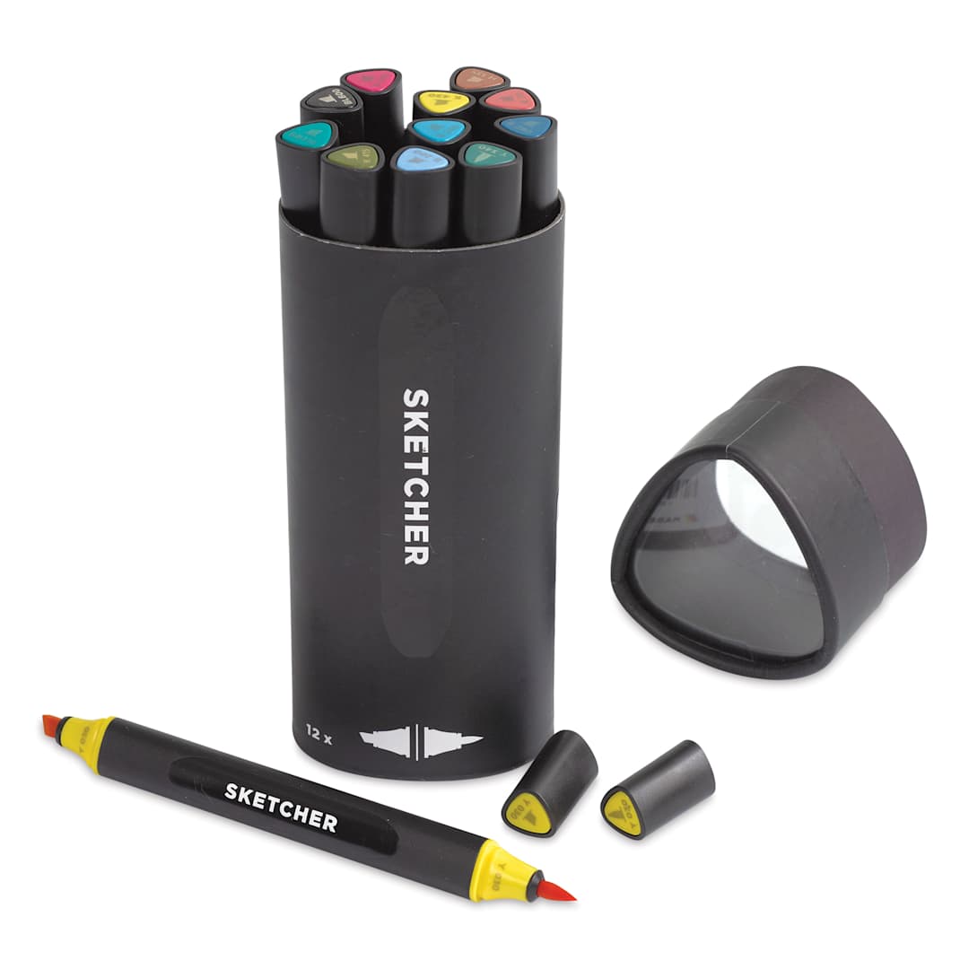 Open in modal - Molotow Sketcher Twin Graphic Markers - Main Kit 3, marker outside of the open packaging