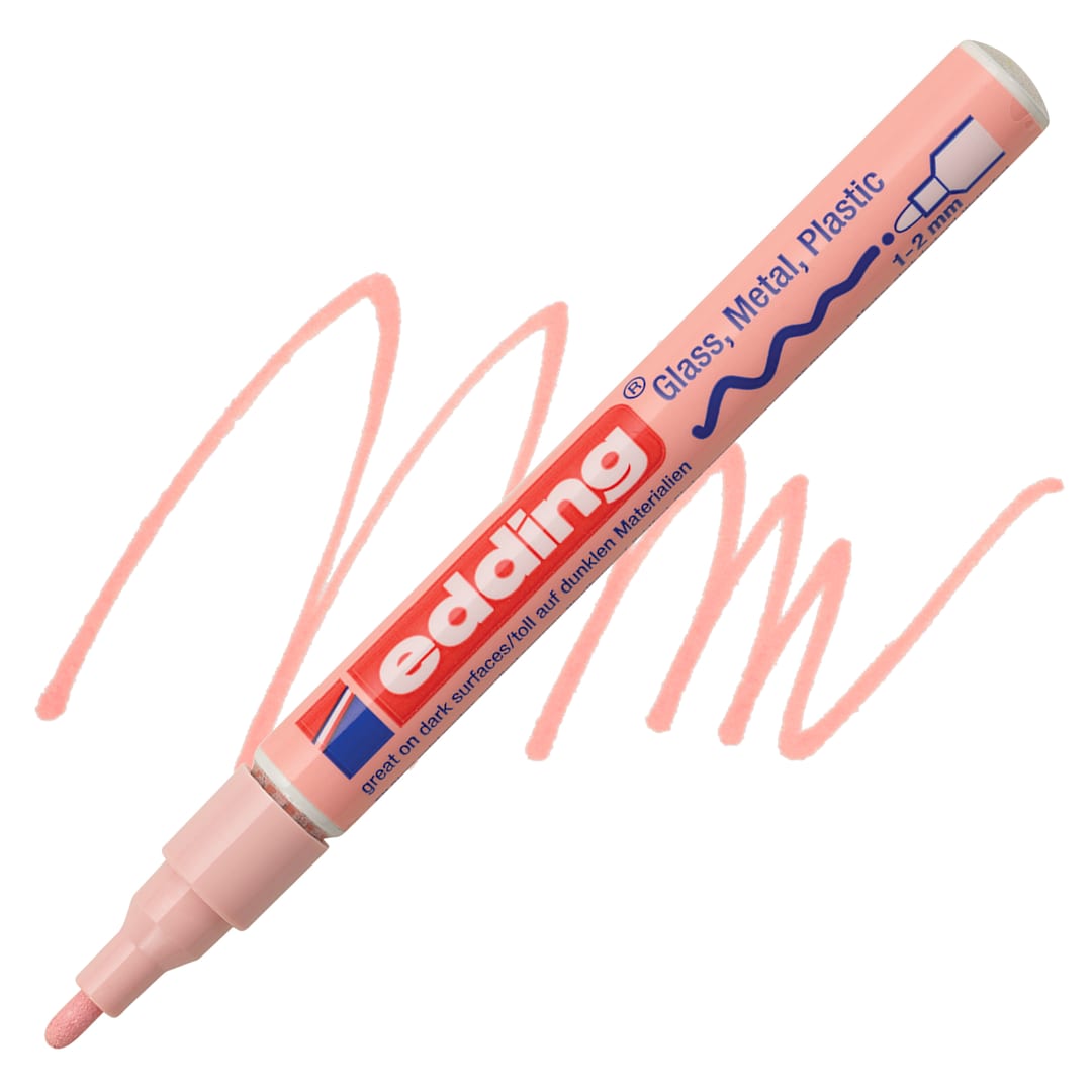 Open in modal - Edding Gloss Paint Marker - Pastel Rose, Round Nib, 1-2 mm, swatch and marker