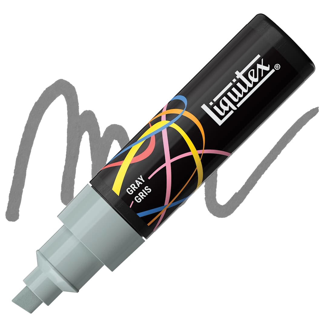 Open in modal - Liquitex Marker - Gray, Chisel Tip, 8 mm marker with swatch