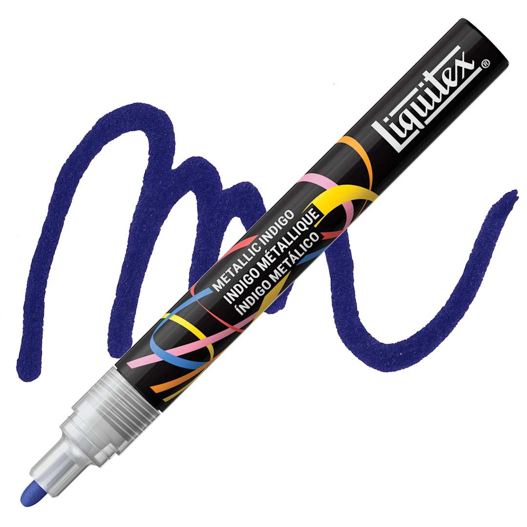 Open in modal - Liquitex Marker - Metallic Indigo, Bullet Tip, 2 mm marker with swatch