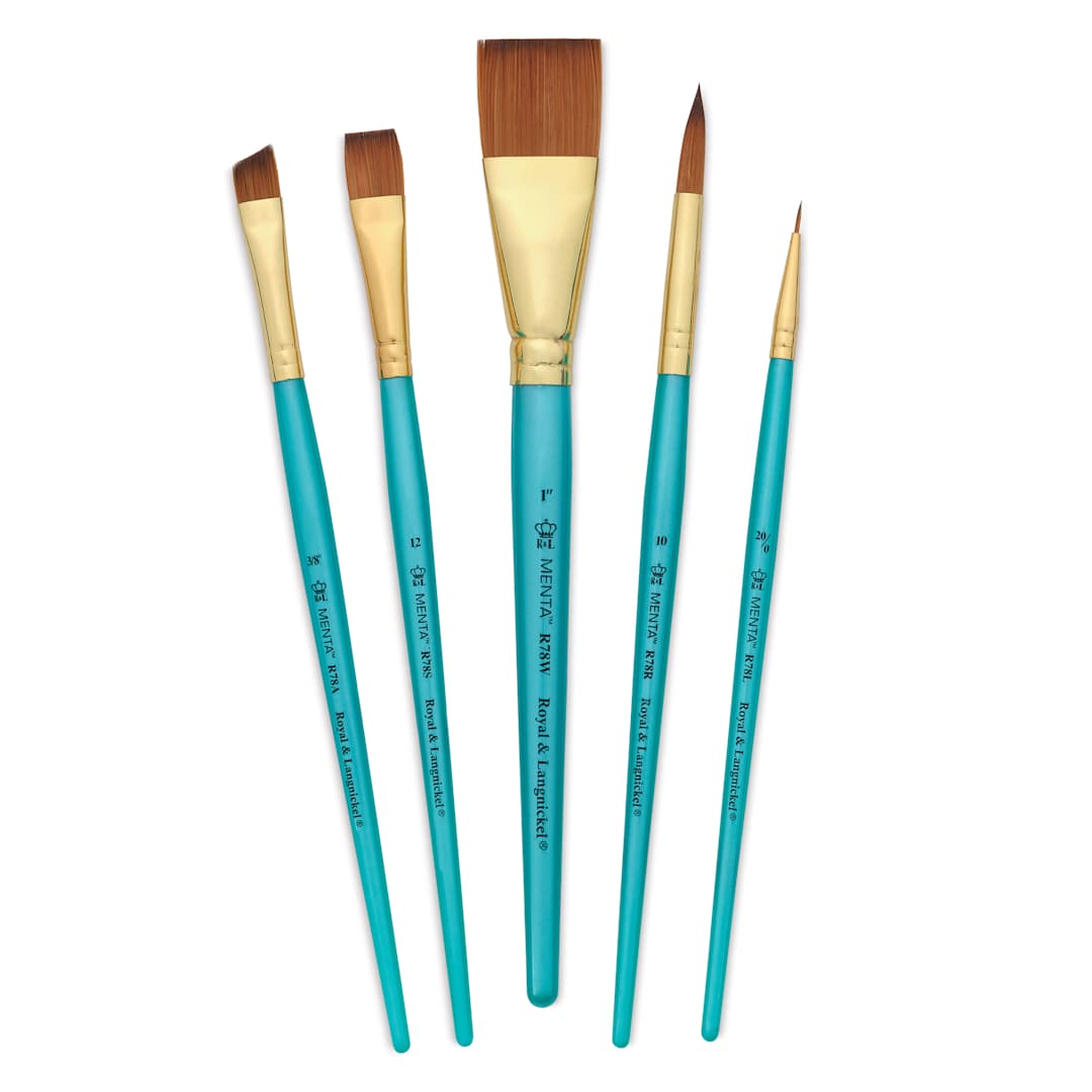 Open in modal - Royal & Langnickel Menta Synthetic Sable Brushes - Set of 5, Shader Variety contents