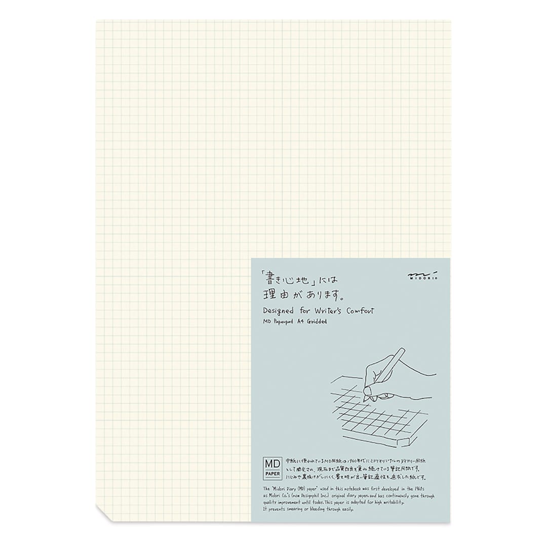 Open in modal - Midori MD Paper Pad - A4, Grid, White, 90 Sheets, front