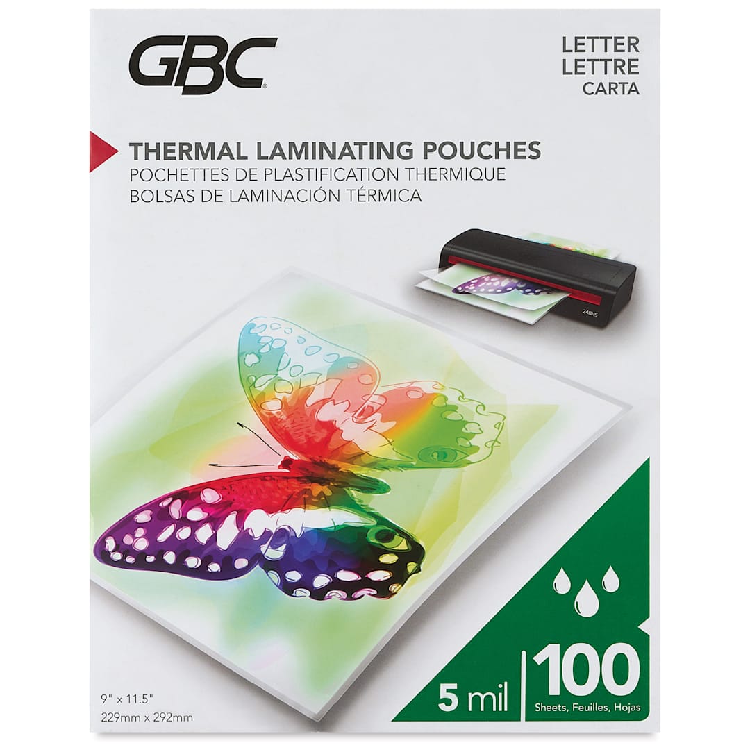 Open in modal - GBC Thermal Laminating Pouches - Pkg of 100, 5 ml, 9" x 11.5" front of packaging