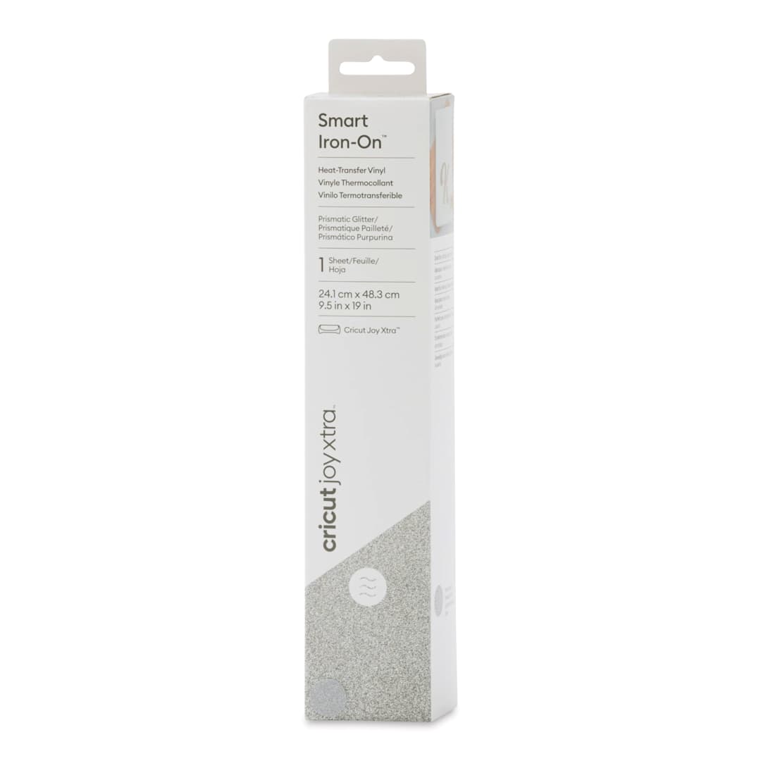 Open in modal - Cricut Joy Xtra Prismatic Glitter Smart Iron-On Heat-Transfer Vinyl - Silver, 9-1/2" x 19" front of packaging