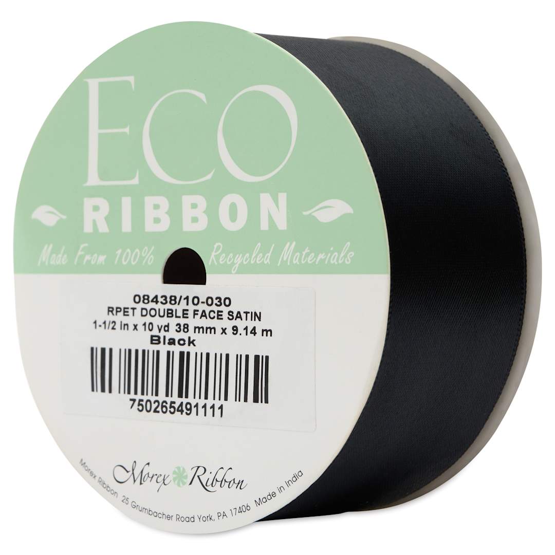 Open in modal - Morex Recycled Double Faced Satin Ribbon - Black, 1-1/2" x 10 yd, at an angle