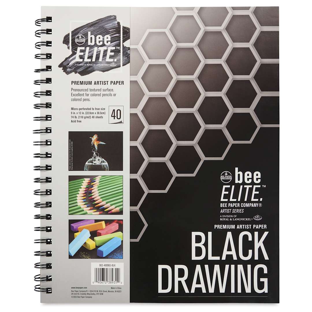 Open in modal - Bee Elite Black Drawing Pad, front cover with label