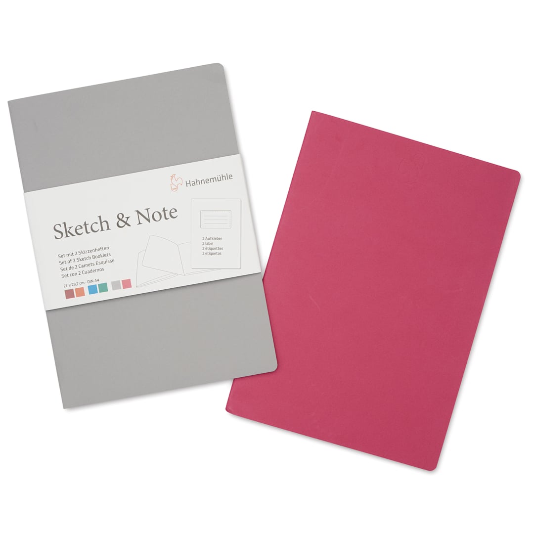 Open in modal - Hahnemühle Sketch and Note Booklets - Grey and Pink, 8.3" x 11.7", Pkg of 2