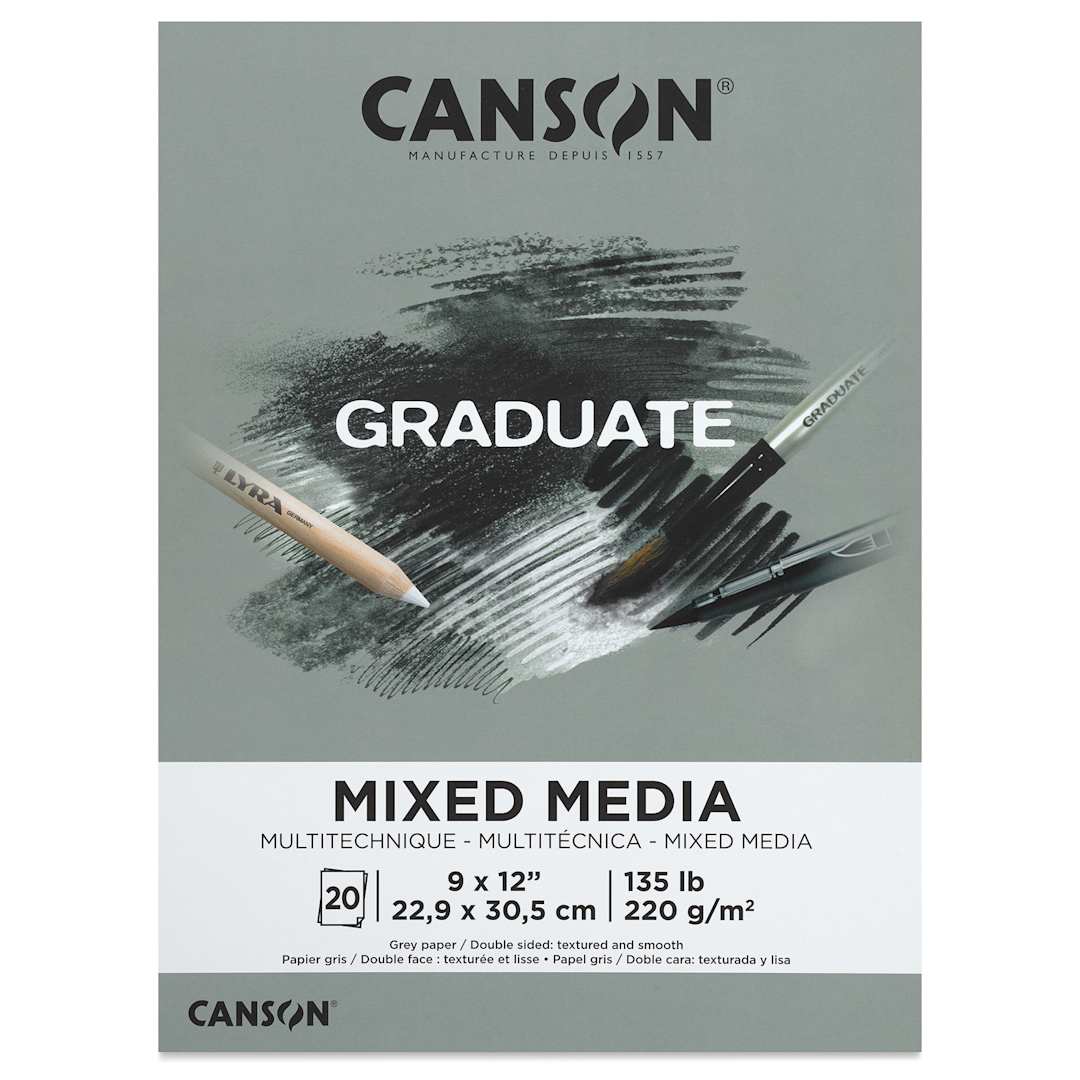Open in modal - Canson Graduate Toned Mixed Media Pad - Gray, 9" x 12", front cover