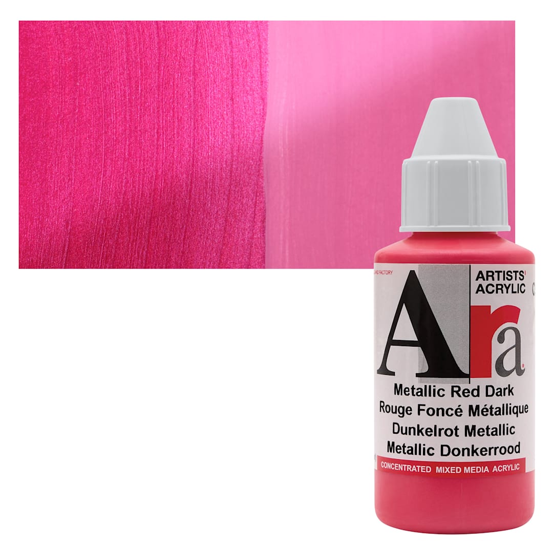 Open in modal - Ara Artists’ Acrylic Paint - Metallic Red Dark, 100 ml bottle and swatch