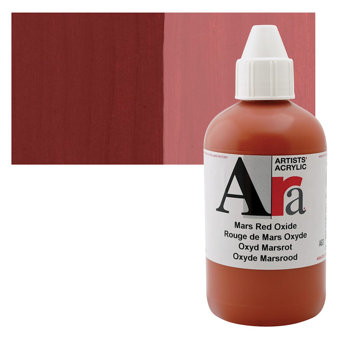 Open in modal - Ara Artists’ Acrylic Paint - Mars Red Oxide, 250 ml bottle and swatch