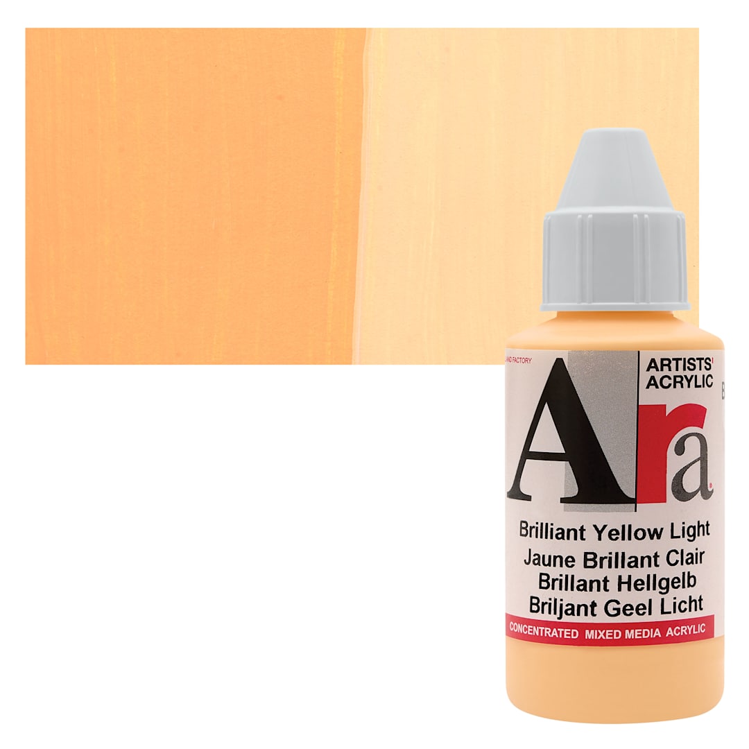 Open in modal - Ara Artists’ Acrylic Paint - Brilliant Yellow Light, 100 ml bottle and swatch