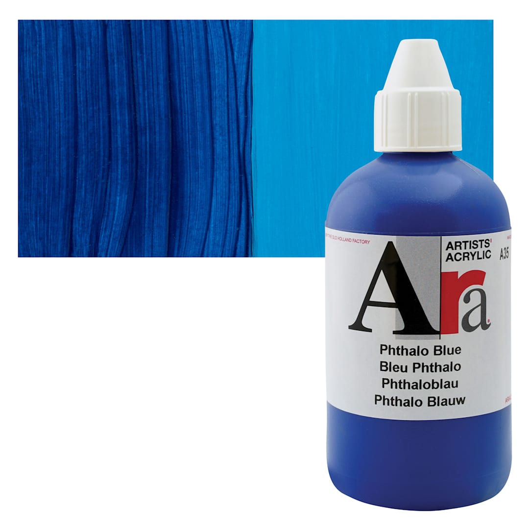 Open in modal - Ara Artists’ Acrylic Paint - Phthalo Blue, 250 ml bottle and swatch