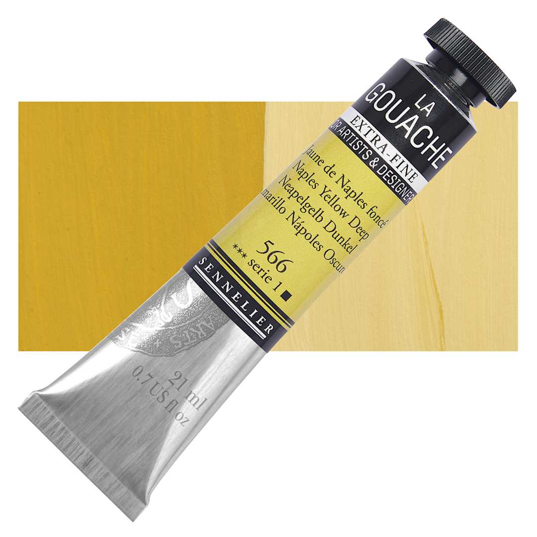 Open in modal - Sennelier Extra Fine Gouache - Naples Yellow Deep, 21 ml Tube and swatch
