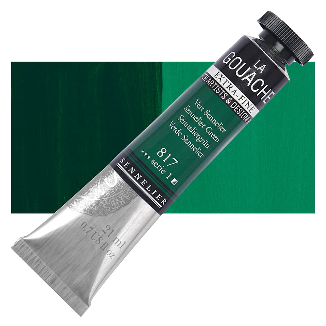 Open in modal - Sennelier Extra Fine Gouache - Sennelier Green, 21 ml Tube and swatch