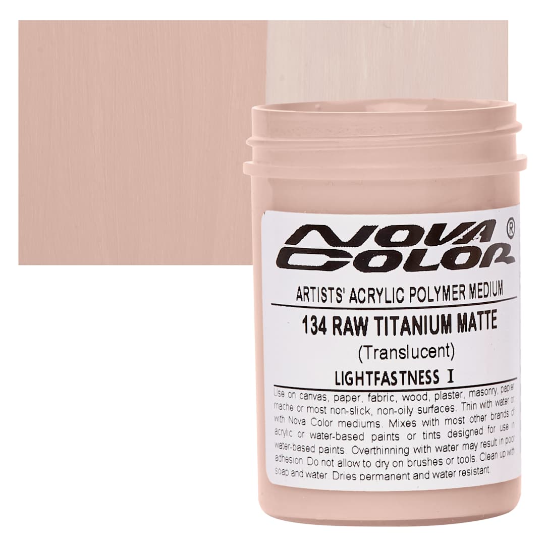 Open in modal - Nova Color Artists’ Acrylic Polymer Paint - Raw Titanium Matte, 118 ml Jar and swatch