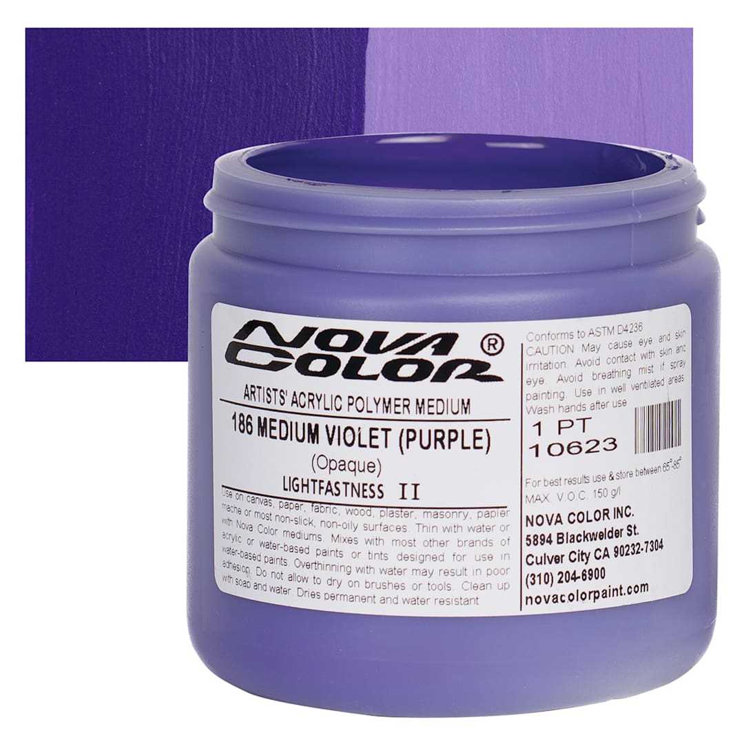 Open in modal - Nova Color Artists’ Acrylic Polymer Paint - Medium Violet Purple, 473 ml Jar and swatch