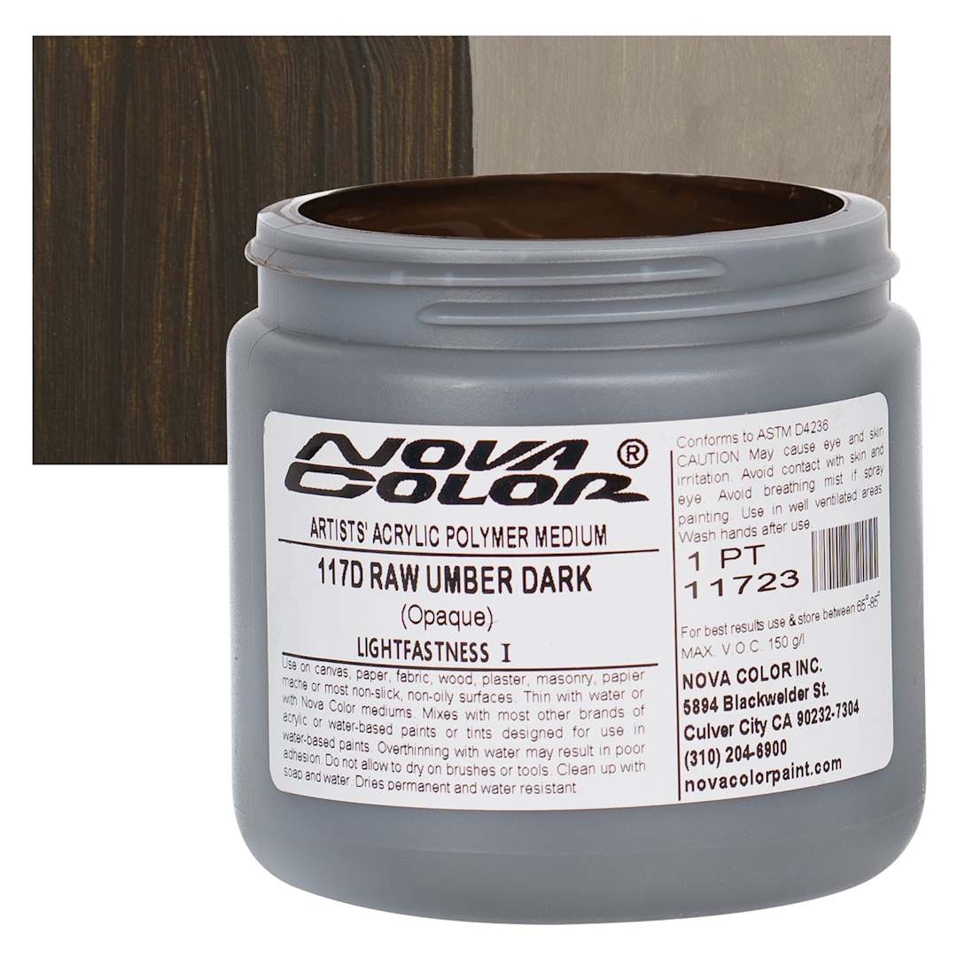 Open in modal - Nova Color Artists’ Acrylic Polymer Paint - Raw Umber Dark, 473 ml Jar and swatch