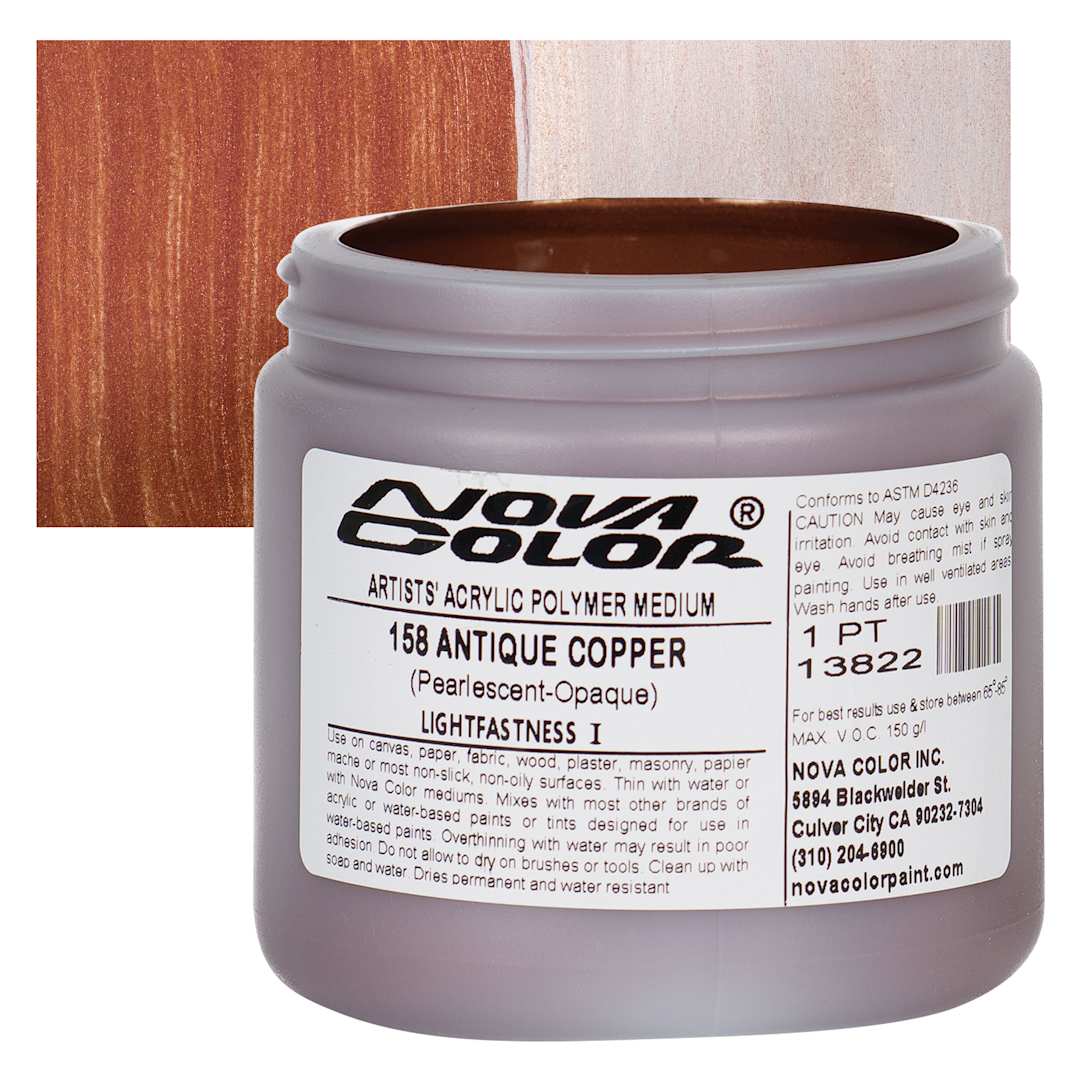 Open in modal - Nova Color Artists’ Acrylic Polymer Paint - Antique Copper, 473 ml Jar and swatch