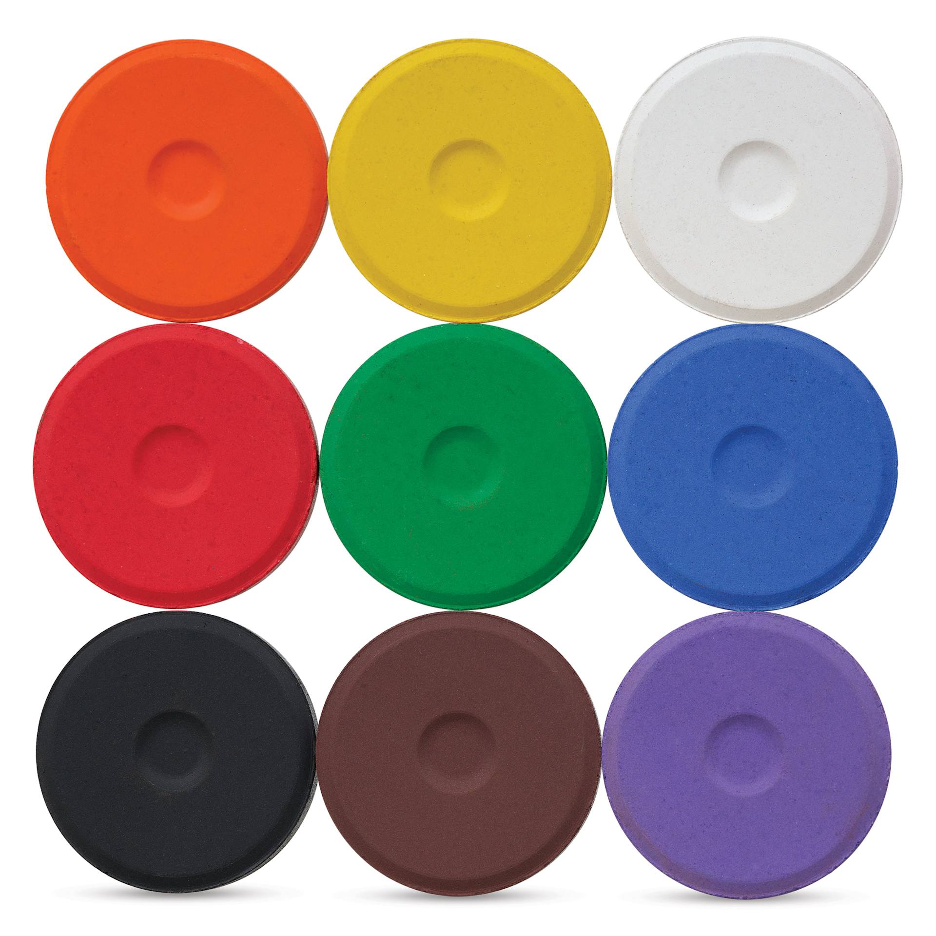 Blick Essentials Tempera Cakes - Set of 9, Small, Classic Colors, out of packaging side by side