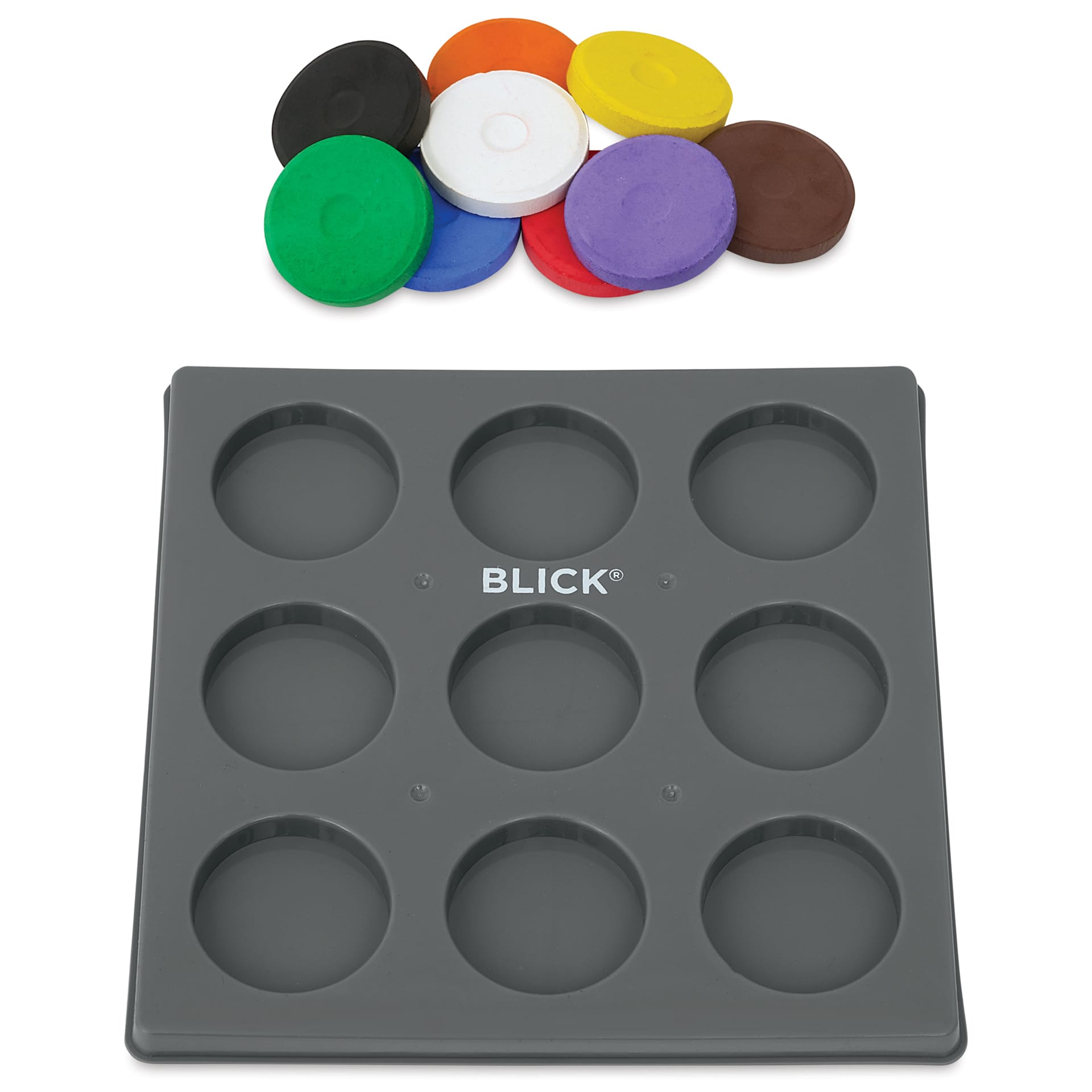 Blick Essentials Tempera Cakes - Set of 9 with Tray, Small, Classic Colors, cakes by tray