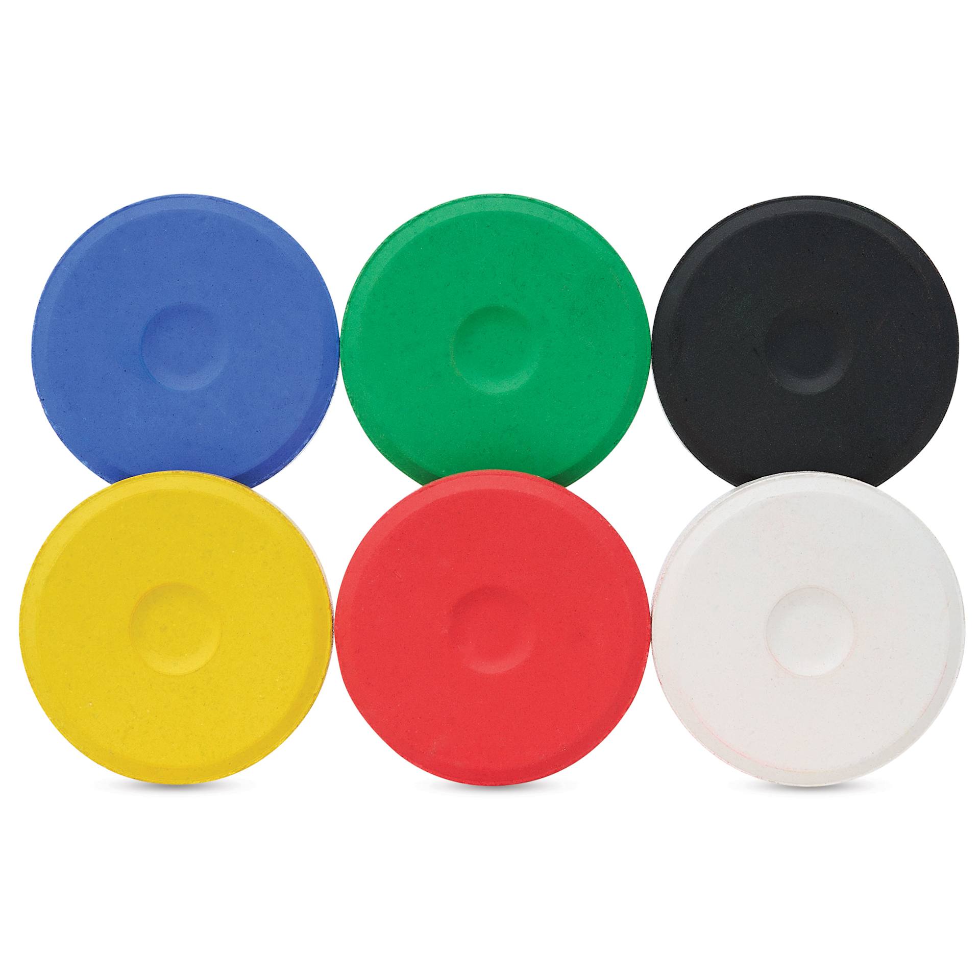 Blick Essentials Tempera Cakes - Set of 6 with Tray, Small, Primary Colors, out of packaging side by side